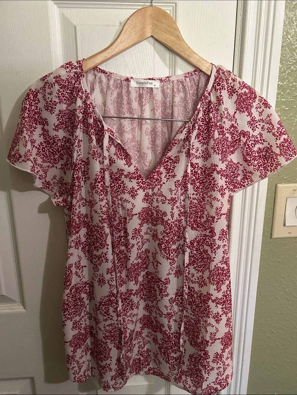 Simple White Blouse with Red Floral Print